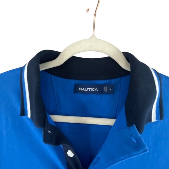 Nautica Mens Blue Polo Shirt Size M Cotton Blend Nautical Logo Short Sleeve - Picture 3 of 7